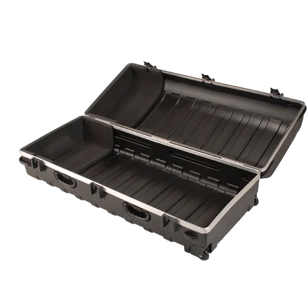 hard travel golf case for two golf bags open and empty