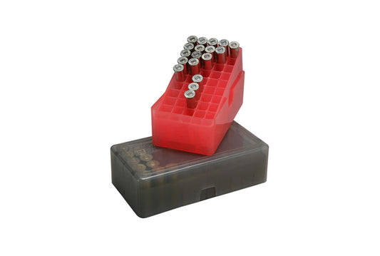 MTM E50-45-29 Slip-Top Ammo Box, 50 Round Square Hole 41 - 44, Clear Red