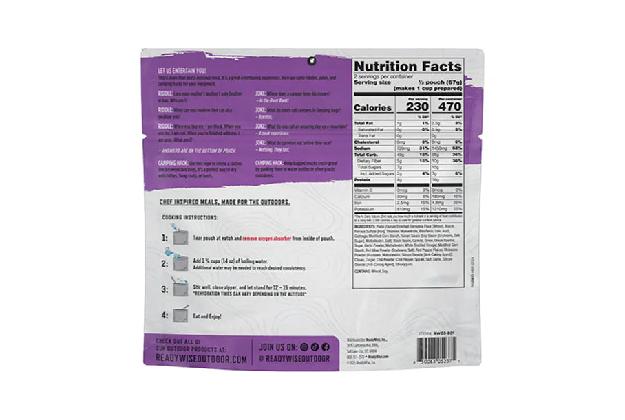 Readywise CP 2 Serve Spicy Asian Style Noodles-Reformulated