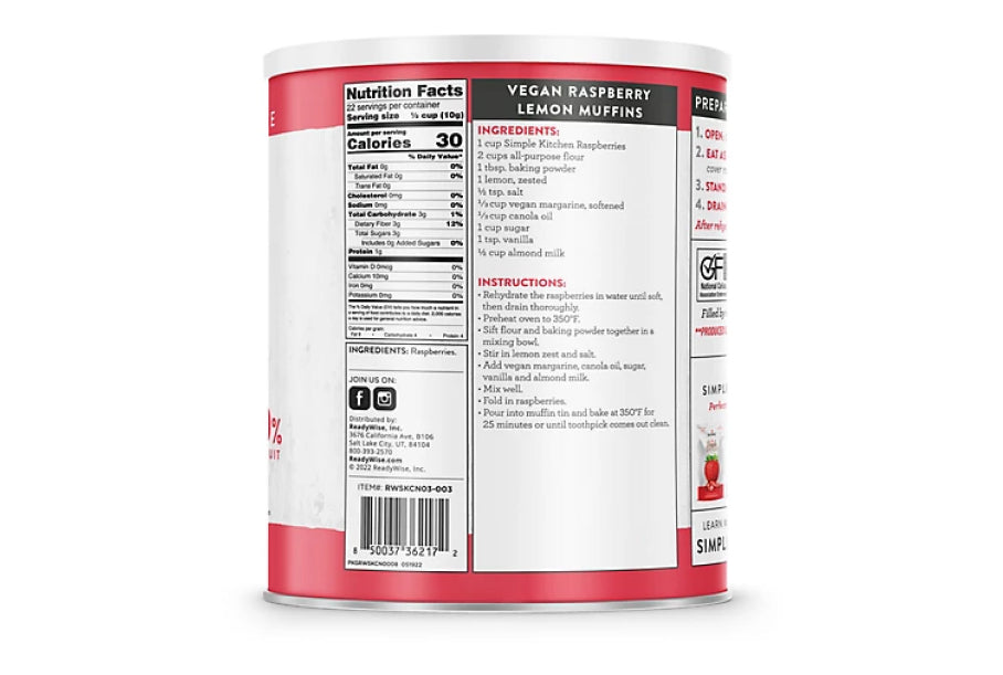 Readywise 22 Serving Simple Kitchen Freeze-Dried Raspberries Can