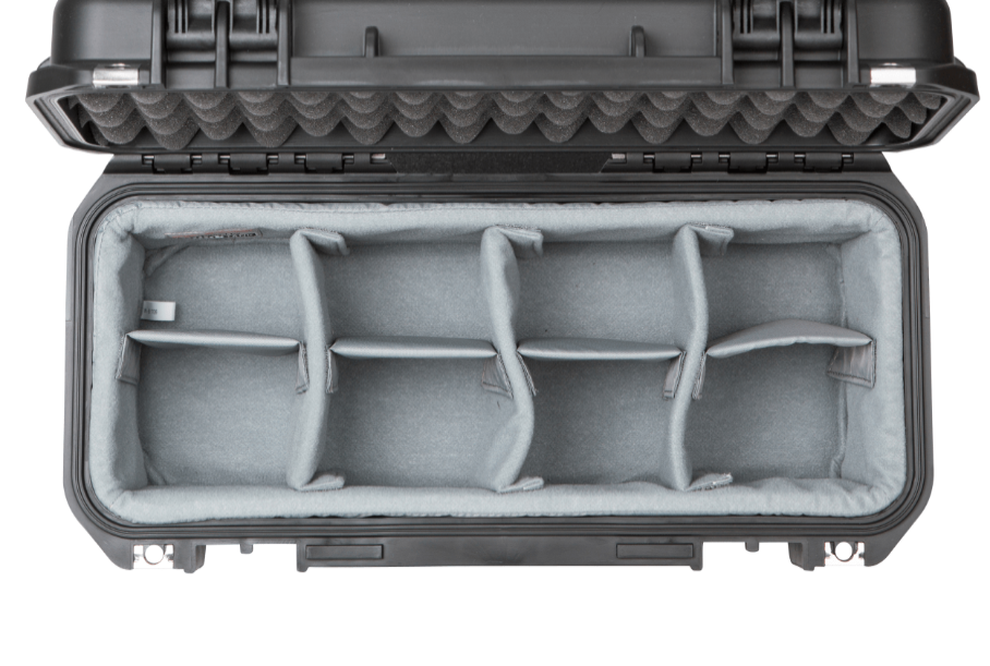 SKB iSeries 1706 Reel Case with Think Tank Padded Dividers 4.25" Deep Opened Overhead
