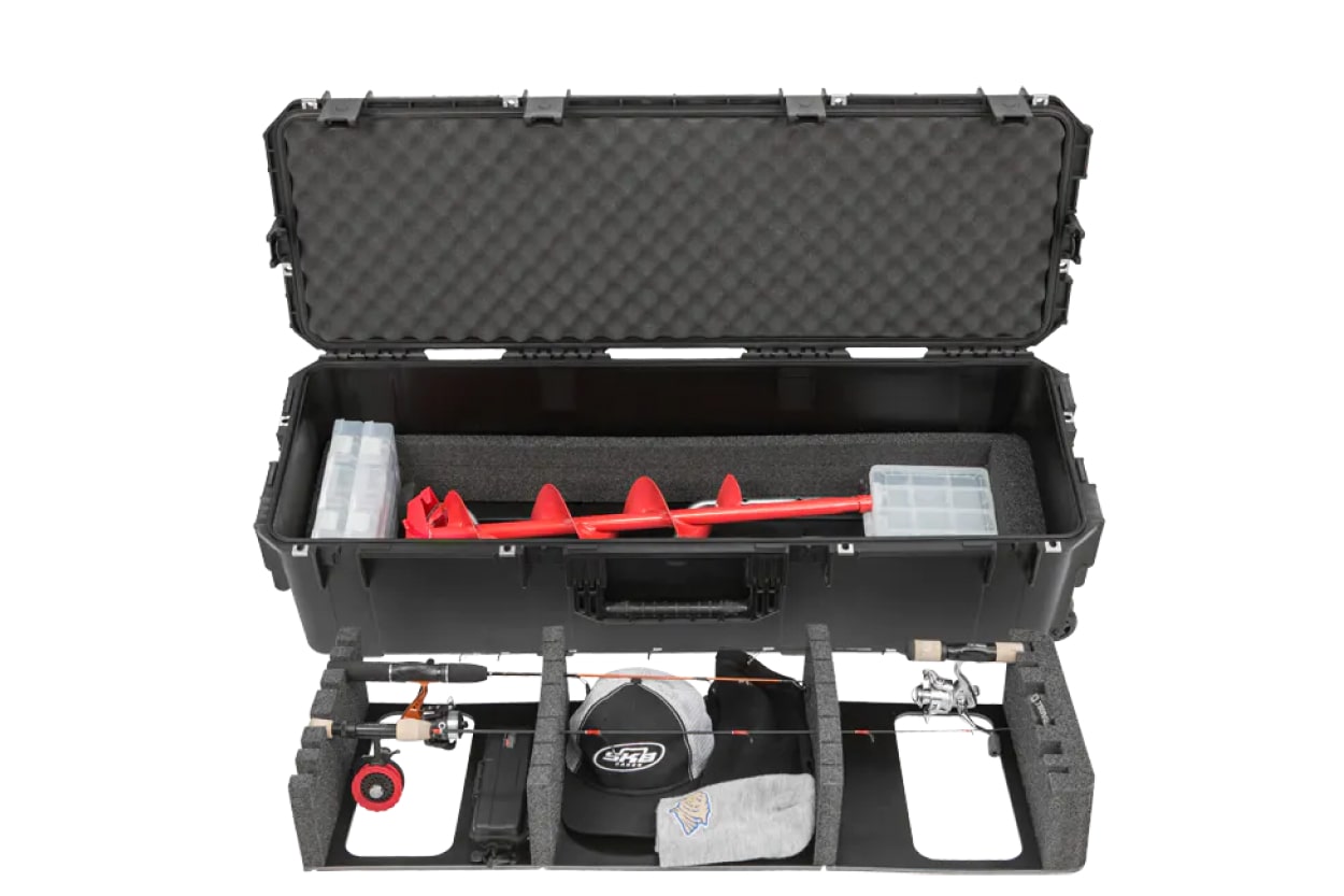 SKB iSeries 4213 Large Watertight Ultimate Ice Fishing Case with Wheels 10" Deep Opened with Pull Out Tray