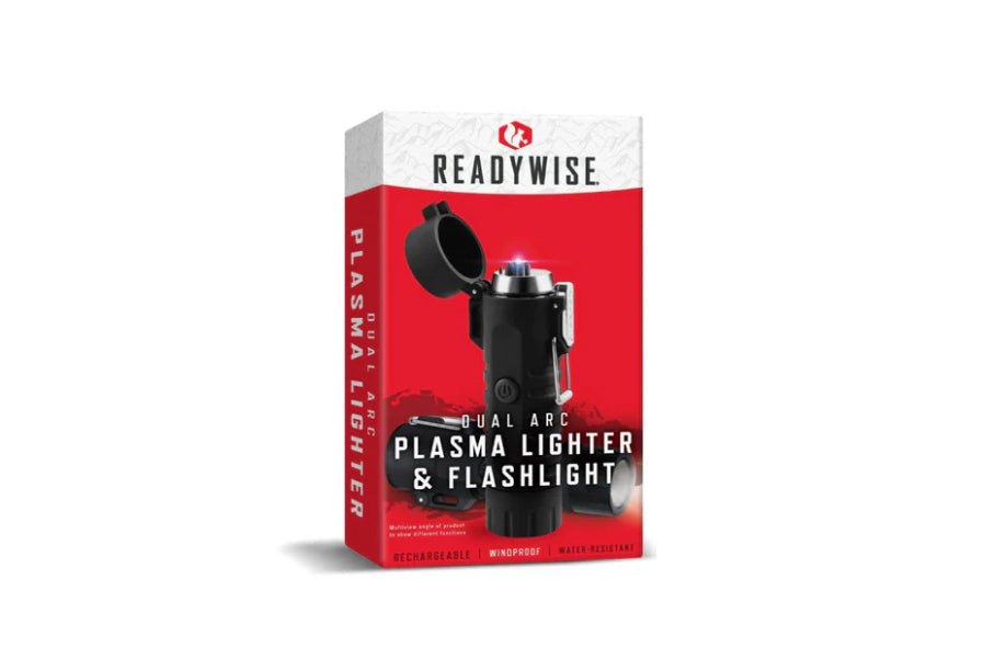 ReadyWise Dual Arc Plasma Lighter with Flashlight (Rechargable), Black