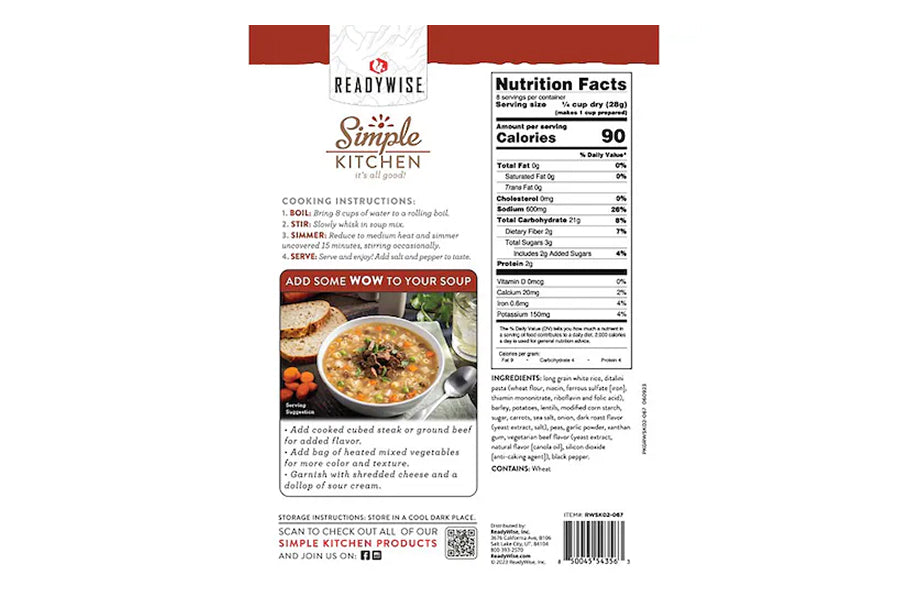 Readywise Simple Kitchen Vegetable Beef Soup- Reformulated