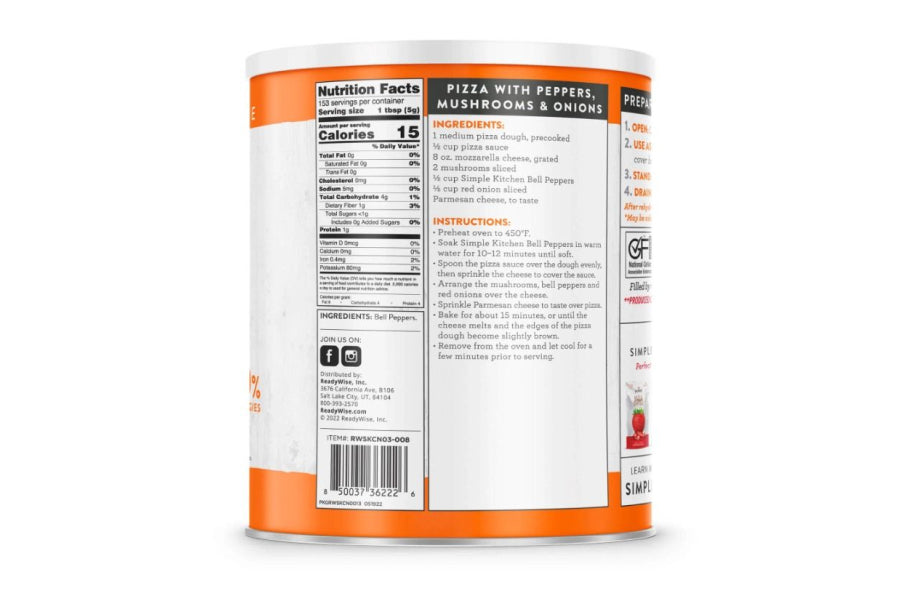 Readywise 153-Serving Simple Kitchen Dehydrated Red & Green Bell Peppers