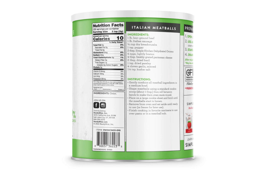 Readywise Simple Kitchen 250 Serving Dehydrated Chopped Onions