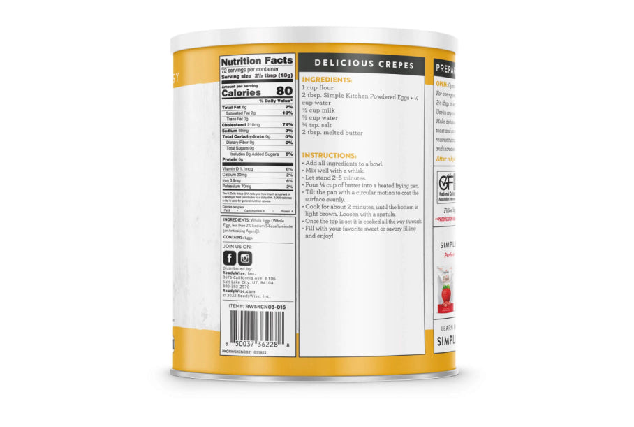 Readywise Simple Kitchen 72 Servings Powdered Eggs