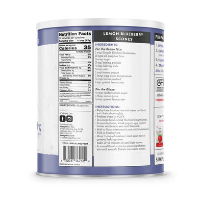Back of Readywise Emergency Supply #10 can of freeze dried blueberries